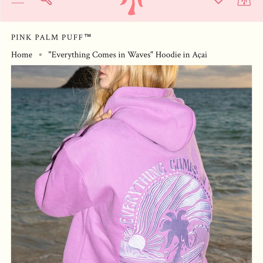 PINK PALM PUFF Hoodie Size XS Color: Açaí
